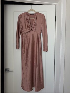 Zara Dusty Rose Twist-Front Midi Dress